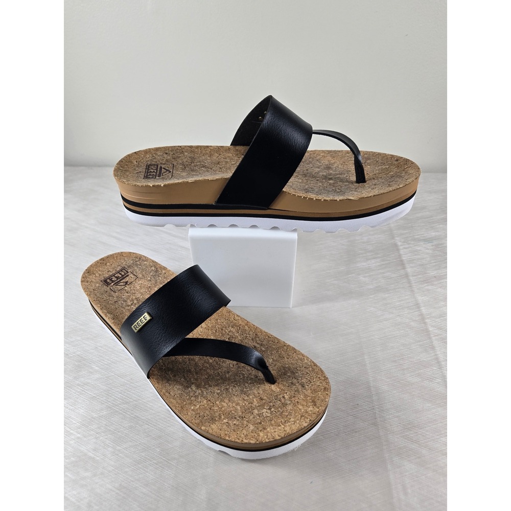 Reef Cushion Sol Hi Black Tan Cork Platform Sandals Womens‎ Size 10 CI6459